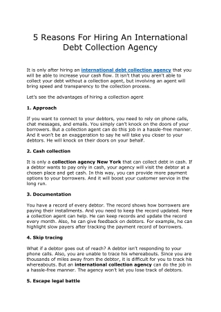 5 Reasons For Hiring An International Debt Collection Agency