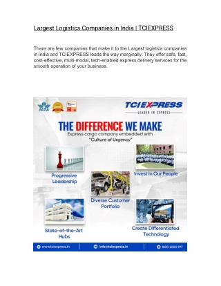 Largest Logistics Companies in India | TCIEXPRESS
