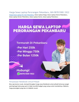 Harga Sewa Laptop Perorangan Pekanbaru, WA 0878 9381 1922