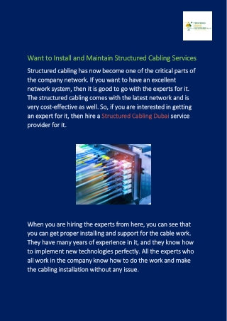 Want to Install and Maintain Structured Cabling Services