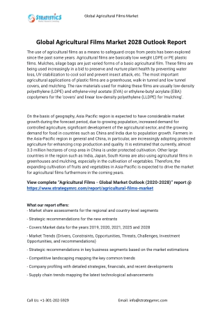 2021 Agricultural Films Industry Global Analysis Repor