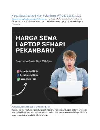 Harga Sewa Laptop Sehari Pekanbaru, WA 0878 9381 1922