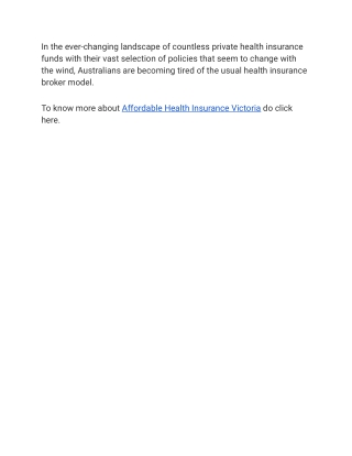Affordable Health Insurance Victoria