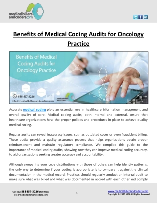 Benefits of Medical Coding Audits for Oncology Practice