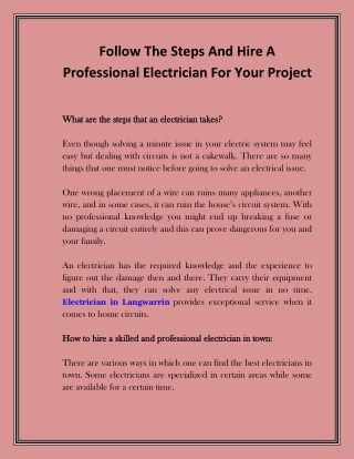 Follow The Steps and Hire a Professional Electrician for Your Project