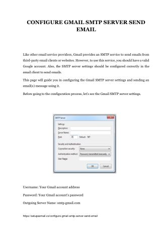 Configure Gmail SMTP Server Send Email | Gmail Account