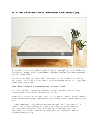 All You Need to Know about Natural Latex Mattress in India before Buying
