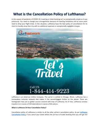1 (844) 414-9223 What is Lufthansa 24 Hour Cancellation Policy?