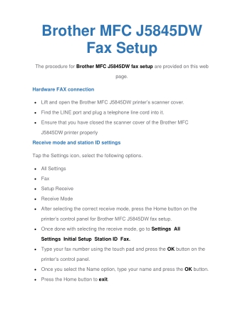 Setup a Fax connection with Brother MFC J5845DW printer [Quickly & Easily]