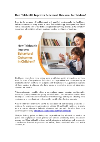 How Telehealth Improves Behavioral Outcomes In Children?