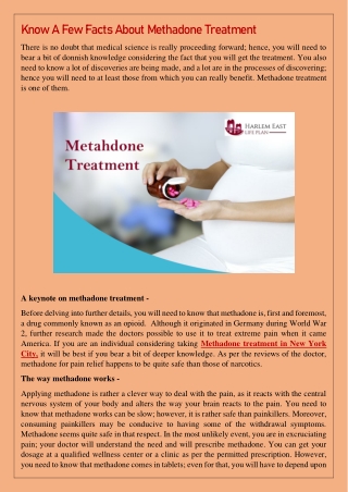 Know A Few Facts About Methadone Treatment