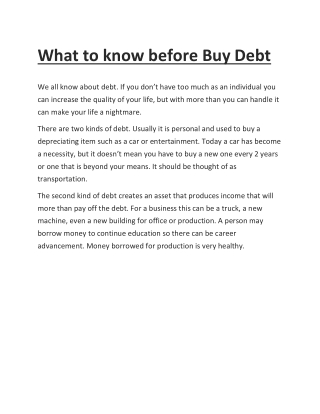What to know before Buy Debt