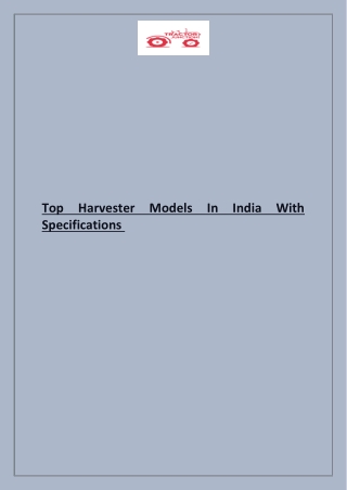 Top Harvester Models In India With Specifications