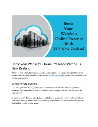 Boost Your Website's Online Presence With VPS New Zealand