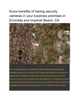 Know benefits of having security cameras in your business premises in Encinitas and Imperial Beach, CA