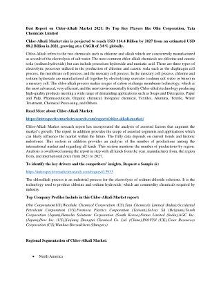 Best Report on Chlor alkali market