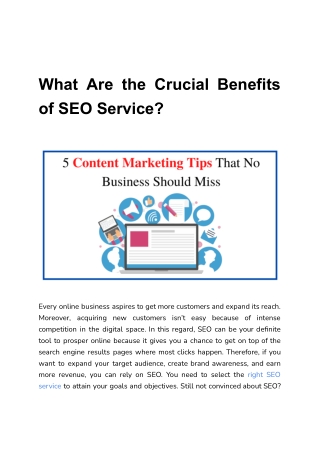What Are the Crucial Benefits of SEO Service