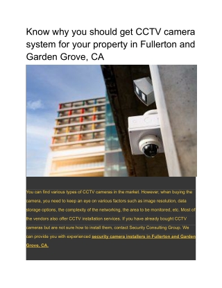 Know why you should get CCTV camera system for your property in Fullerton and Garden Grove, CA