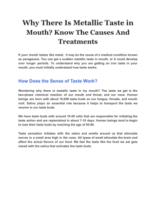 Why There Is Metallic Taste in Mouth? Know The Causes And Treatments