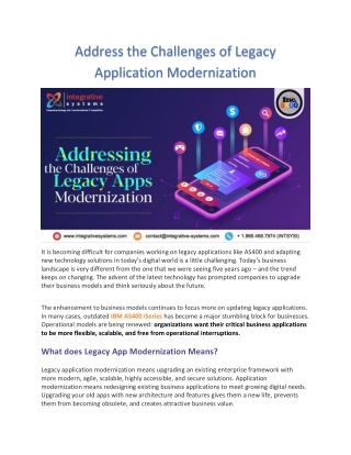 Address the Significant Challenges of Legacy Application Modernization