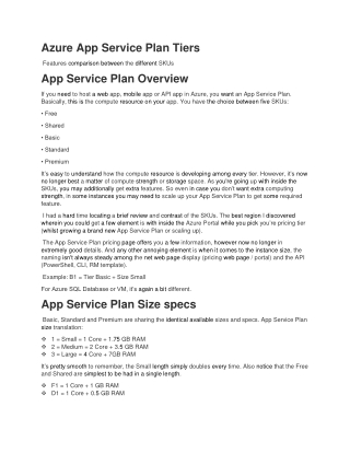 Azure App Service Plan Tiers