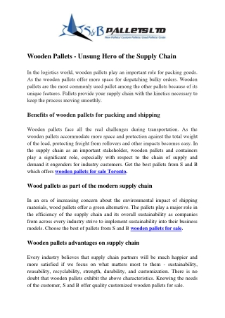 Wooden Pallets - Unsung Hero Of The Supply Chain