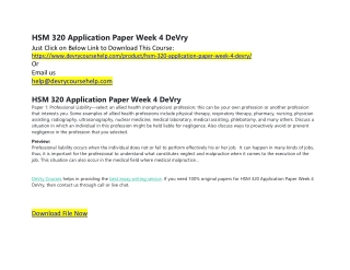 HSM 320 Application Paper Week 4 DeVry