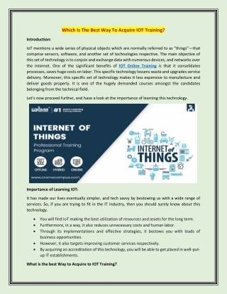 Which Is The Best Way To Acquire IOT Training?