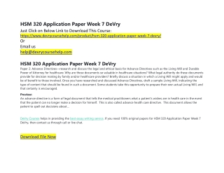 HSM 320 Application Paper Week 7 DeVry