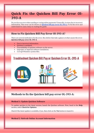 Quick Fix the Quicken Bill Pay Error OL-393-a