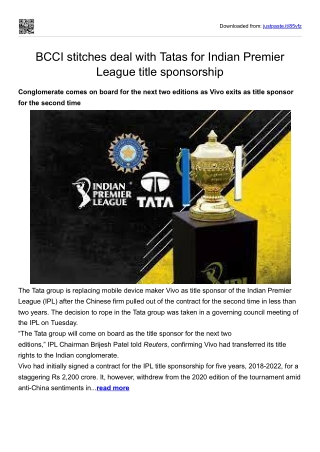 BCCI stitches deal with Tatas for Indian Premier League title sponsorship