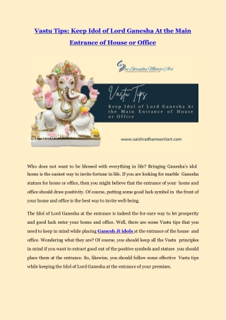 Vastu Tips For Placing Lord Ganesha Idol At The Enterance