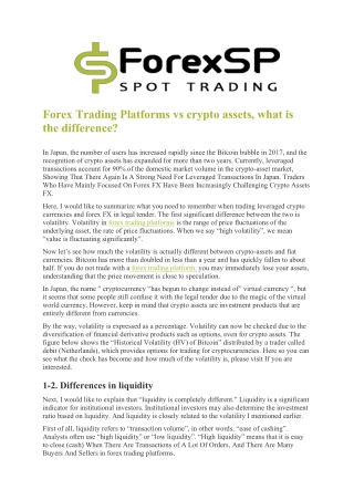 Forex Trading Platforms vs crypto assets, what is the difference?