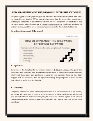 HOW ALLARI IMPLEMENT THE JD EDWARDS ENTERPRISE SOFTWARE