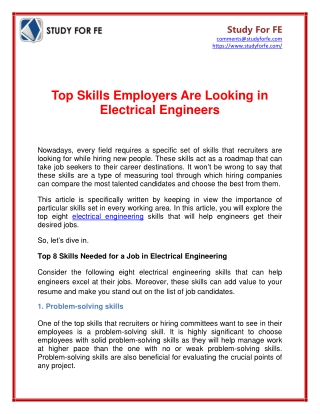 Top Skills Employers Are Looking in Electrical Engineers