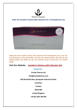 Order The Juvederm Voluma With Lidocaine 2ml | Privatepharma.com