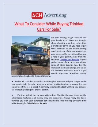 What To Consider While Buying Trinidad Cars For Sale?