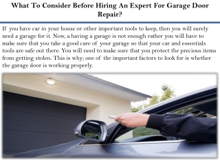 What To Consider Before Hiring An Expert For Garage Door Repair?