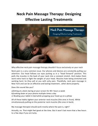 Neck Pain Massage Therapy: Designing Effective Lasting Treatments