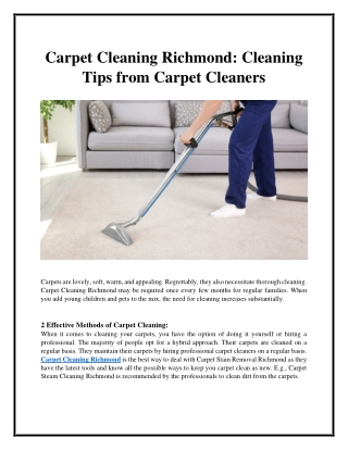 Carpet Cleaning Richmond - Cleaning Tips from Carpet Cleaners