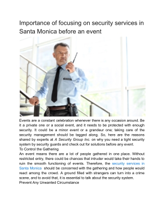 Importance of focusing on security services in Santa Monica before an event