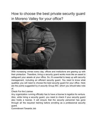 How to choose the best private security guard in Moreno Valley for your office