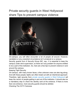 Private security guards in West Hollywood share Tips to prevent campus violence