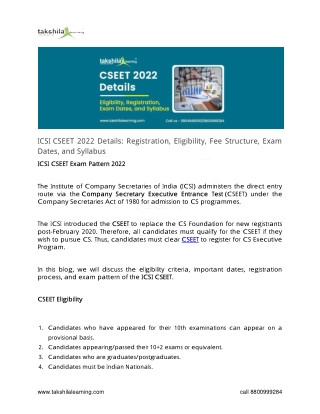 ICSI CSEET 2022 Details