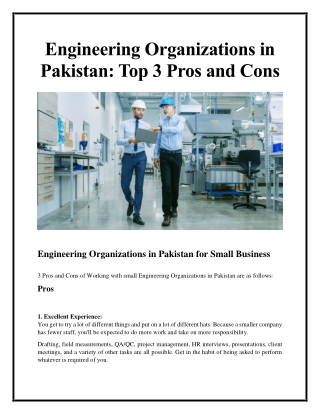 Engineering Organizations in Pakistan - Top 3 Pros and Cons