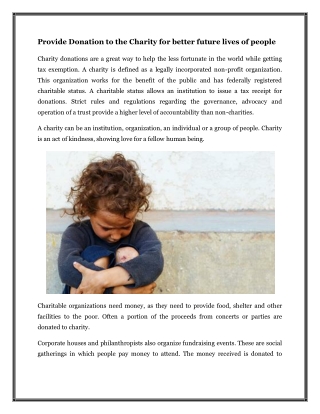 Provide Donation to the Charity for better future lives of people