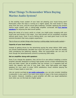 What Things To Remember When Buying Marine Audio System