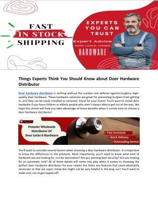 Things Experts Think You Should Know about Door Hardware Distributor