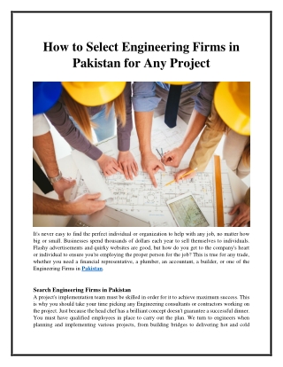 How to Select Engineering Firms in Pakistan for Any Project