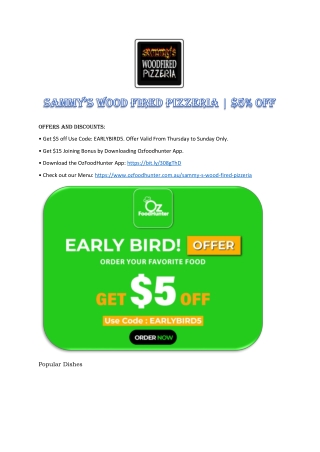 Sammy’s wood fired pizzeria EARLYBIRD